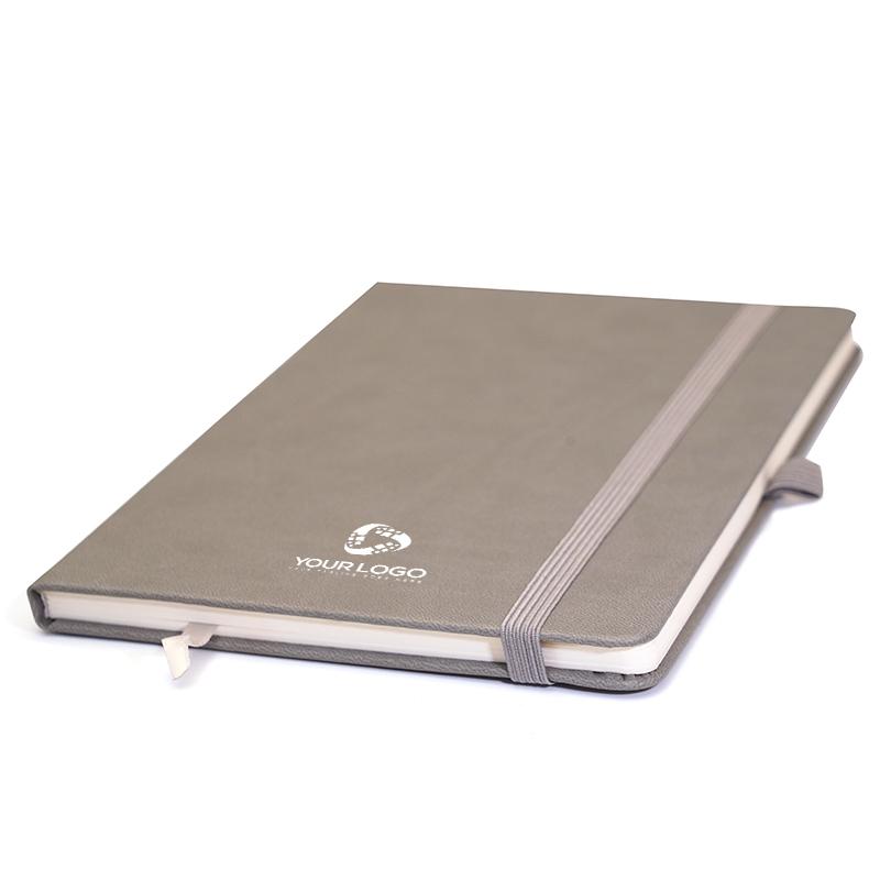 Silver - Pu Leather Note Book With Elastic & Pen Holder  With Logo